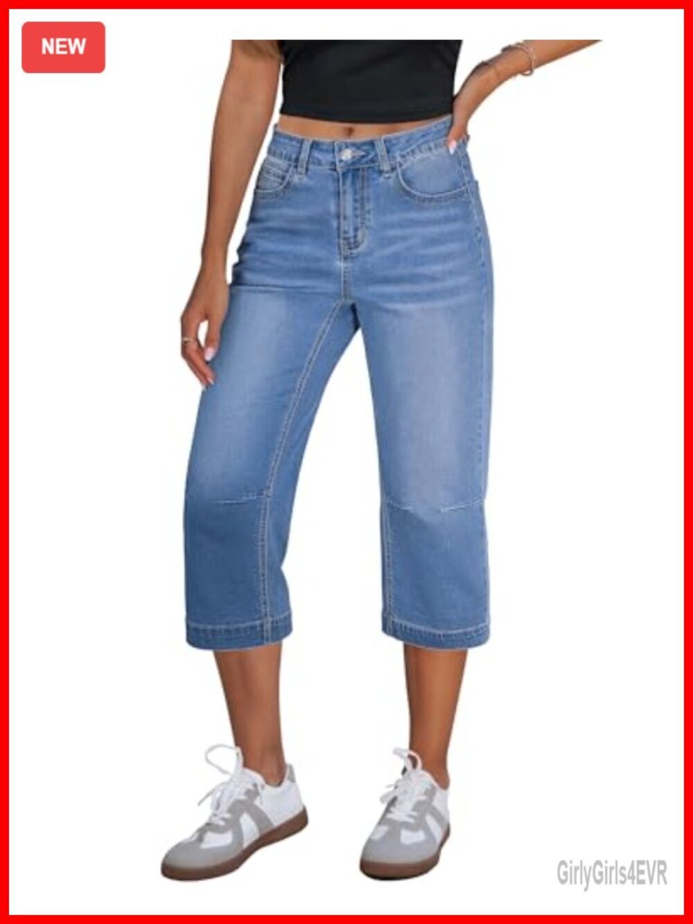 Mid Rise Straight Leg Capri Jeans Stretchy Denim Capri Pants